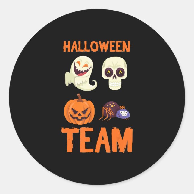 Halloween Team Skeleton Pumpkin Ghost Spider Spook Classic Round Sticker (Front)