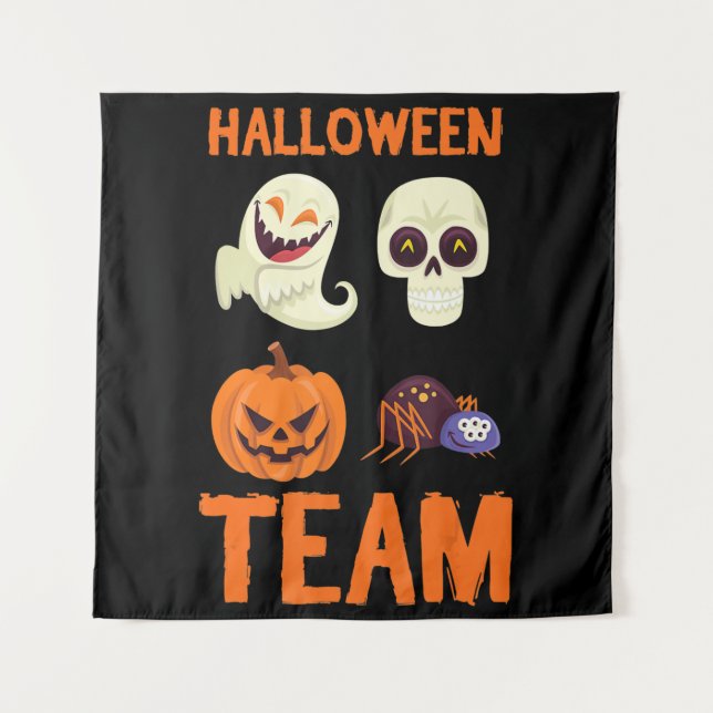 Halloween Team Skeleton Pumpkin Ghost Spider Spook Tapestry (Front)