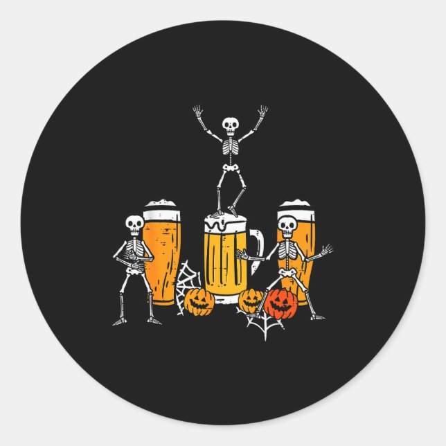 Halloween Team Skeletons Dancing Funny Costume Par Classic Round Sticker (Front)