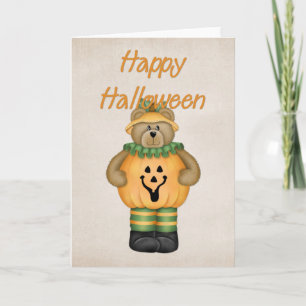 Halloween Teddy Bear in Pumpkin Costume Card