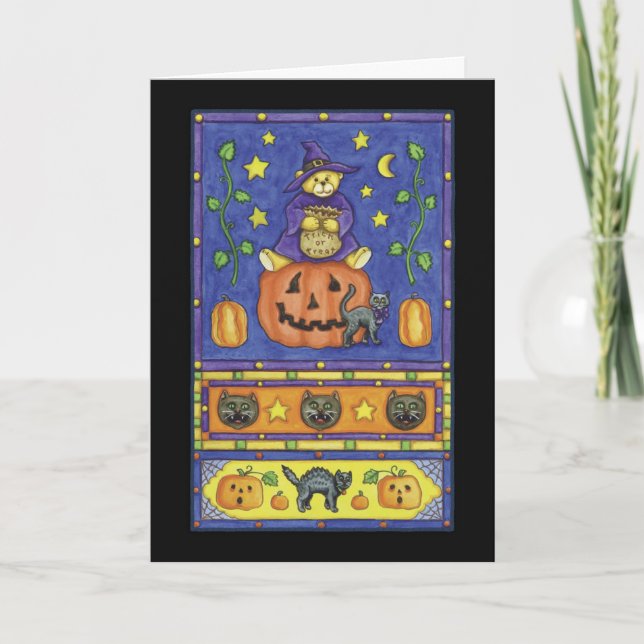 Halloween teddy bear on pumpkin card (Front)