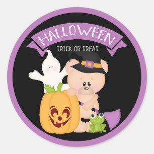Halloween Teddy Bear Warlock with Friends Classic Round Sticker