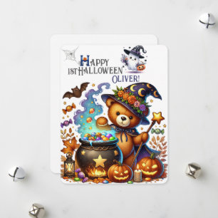 Halloween Teddy Bear Wizard Holiday Card