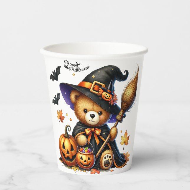 Halloween Teddy Bear Wizard Holiday Paper Cups (Front)