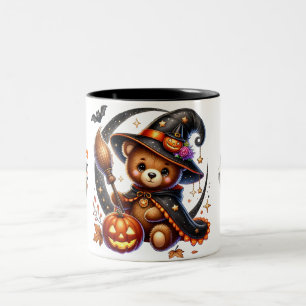 Halloween Teddy Bear Wizard Holiday Two-Tone Coffee Mug