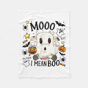 Halloween Tee Funny Moo I Mean Boo Cute Cow Spooky Fleece Blanket