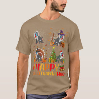 Halloween Thanksgiving Christmas Baboon Hallothank T-Shirt