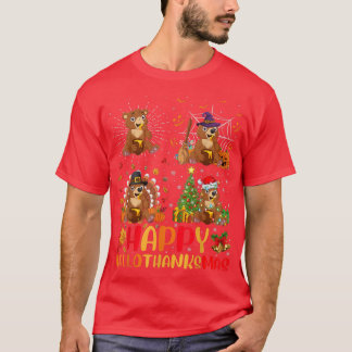 Halloween Thanksgiving Christmas Bear Hallothanksm T-Shirt