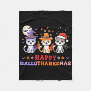 Halloween Thanksgiving Christmas Cats Happy Hallot Fleece Blanket