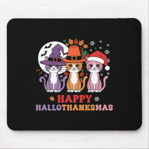 Halloween Thanksgiving Christmas Cats Happy Hallot Mouse Mat