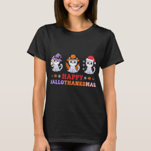 Halloween Thanksgiving Christmas Cats Happy Hallot T-Shirt