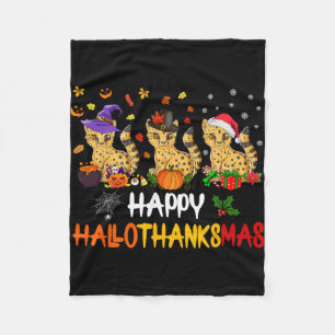 Halloween Thanksgiving Christmas Cheetah Cat Hallo Fleece Blanket