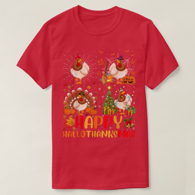 Halloween Thanksgiving Christmas Chicken Bird Hall T-Shirt (Design Front)