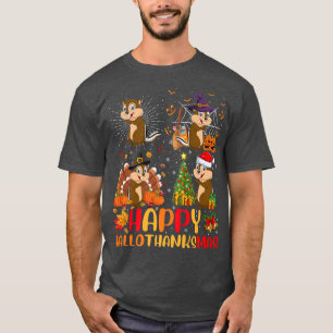 Halloween Thanksgiving Christmas Chipmunk Hallotha T-Shirt