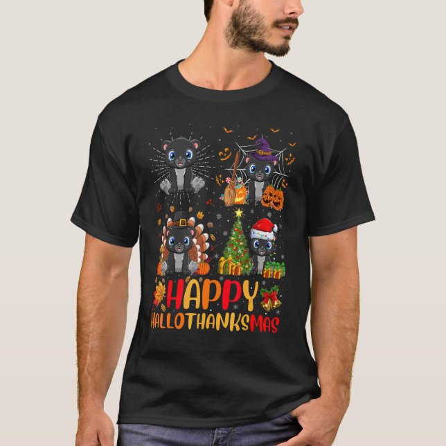 Halloween Thanksgiving Christmas Cougar Hallothank T-Shirt (Front)
