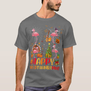 Halloween Thanksgiving Christmas Flamingo Hallotha T-Shirt