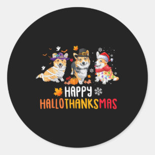 Halloween Thanksgiving Christmas Funny Corgi Dogs Classic Round Sticker
