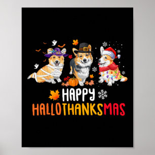 Halloween Thanksgiving Christmas Funny Corgi Dogs  Poster
