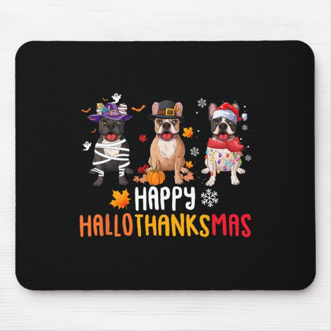 Halloween Thanksgiving Christmas Funny French Bull Mouse Mat (Front)