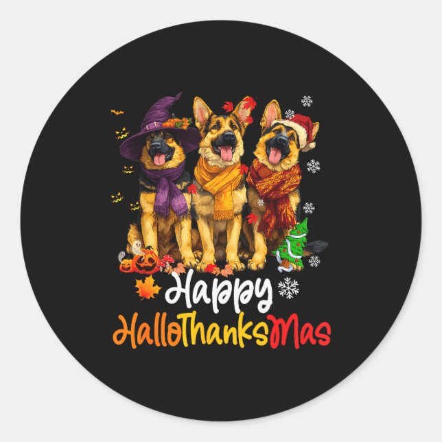 Halloween Thanksgiving Christmas German Shepherd D Classic Round Sticker (Front)