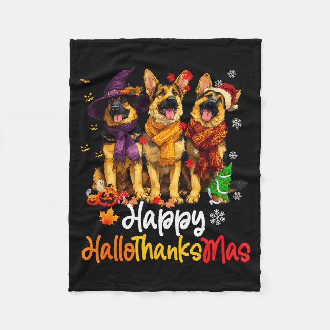 Halloween Thanksgiving Christmas German Shepherd D Fleece Blanket (Front)