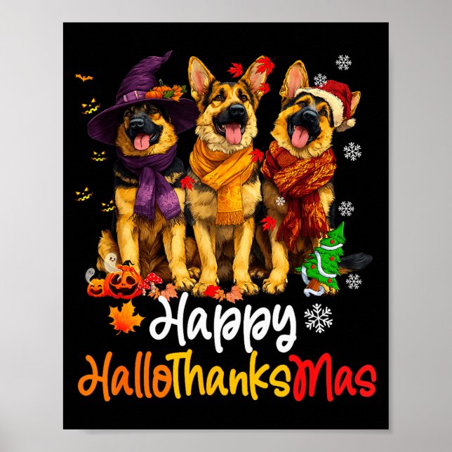 Halloween Thanksgiving Christmas German Shepherd D Poster (Front)