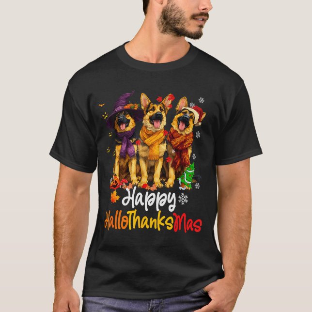 Halloween Thanksgiving Christmas German Shepherd D T-Shirt (Front)