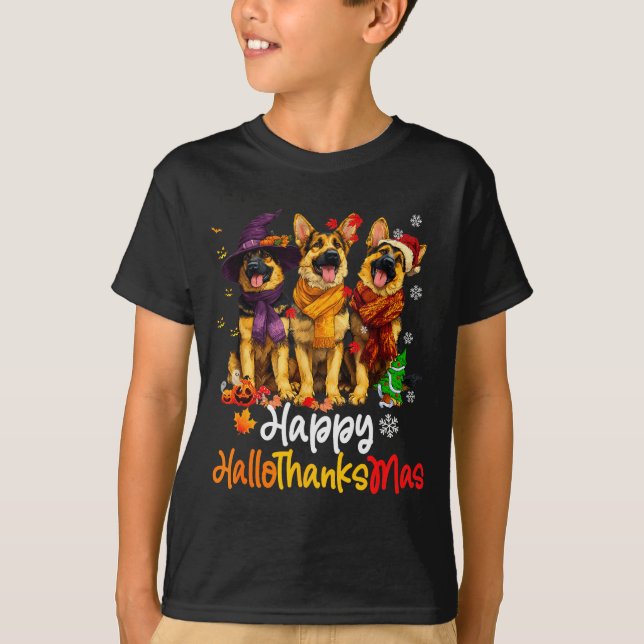 Halloween Thanksgiving Christmas German Shepherd D T-Shirt (Front)