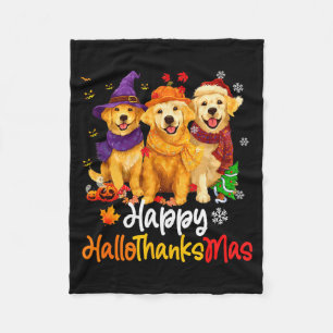 Halloween Thanksgiving Christmas Golden Retriever  Fleece Blanket