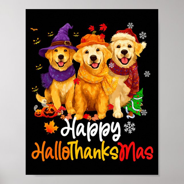 Halloween Thanksgiving Christmas Golden Retriever  Poster (Front)