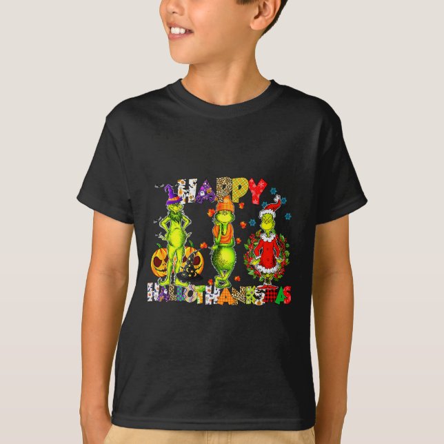 Halloween Thanksgiving Christmas, Happy Hallo Than T-Shirt (Front)