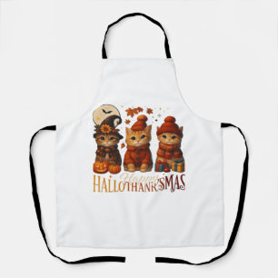 Halloween Thanksgiving Christmas Happy HalloThanks Apron