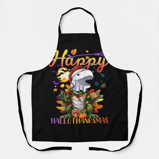 Halloween Thanksgiving Christmas Happy HalloThanks Apron (Front)