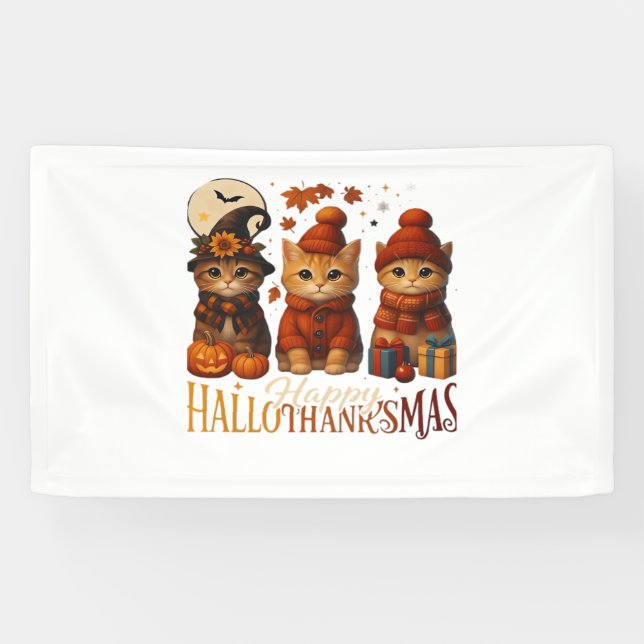 Halloween Thanksgiving Christmas Happy HalloThanks Banner (Horizontal)