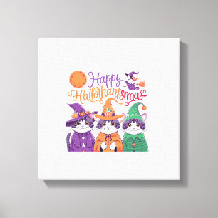 Halloween Thanksgiving Christmas Happy HalloThanks Canvas Print