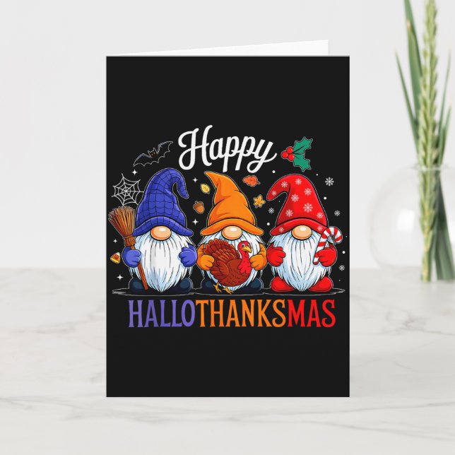 Halloween Thanksgiving Christmas Happy Hallothanks Card (Front)