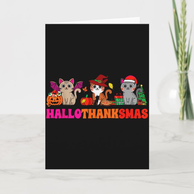 Halloween Thanksgiving Christmas Happy Hallothanks Card (Front)