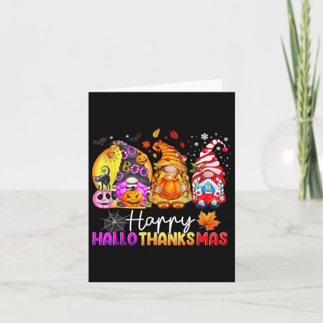 Halloween Thanksgiving Christmas Happy Hallothanks Card (Front)