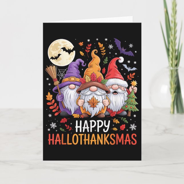 Halloween Thanksgiving Christmas Happy Hallothanks Card (Front)