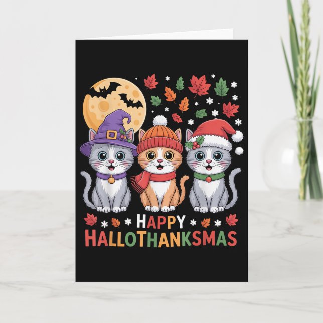 Halloween Thanksgiving Christmas Happy Hallothanks Card (Front)