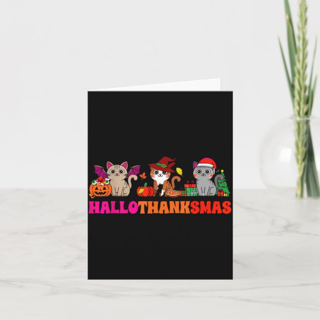 Halloween Thanksgiving Christmas Happy Hallothanks Card (Front)