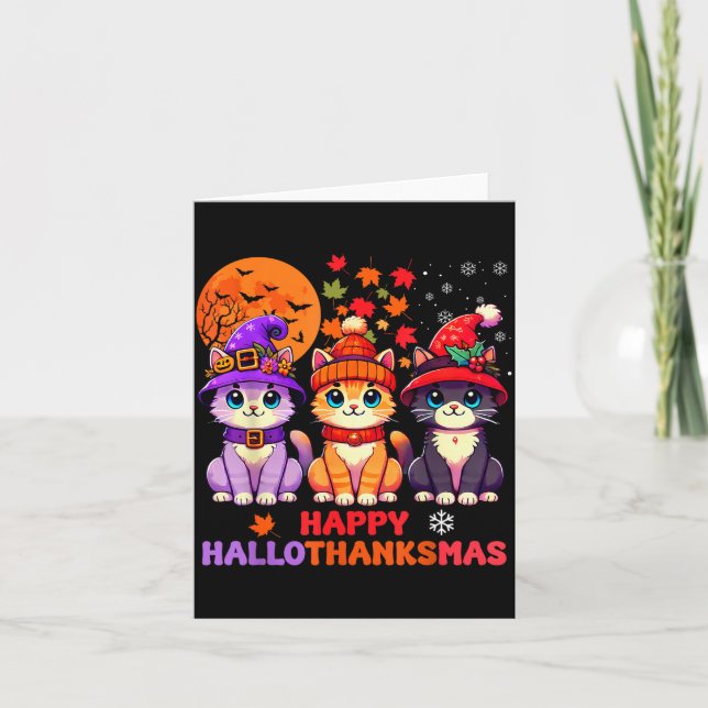 Halloween Thanksgiving Christmas Happy Hallothanks Card (Front)