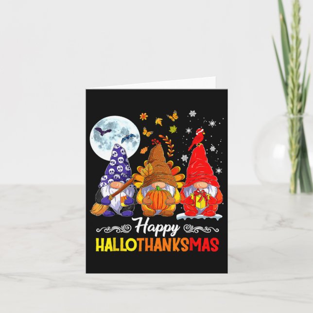 Halloween Thanksgiving Christmas Happy Hallothanks Card (Front)