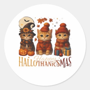 Halloween Thanksgiving Christmas Happy HalloThanks Classic Round Sticker