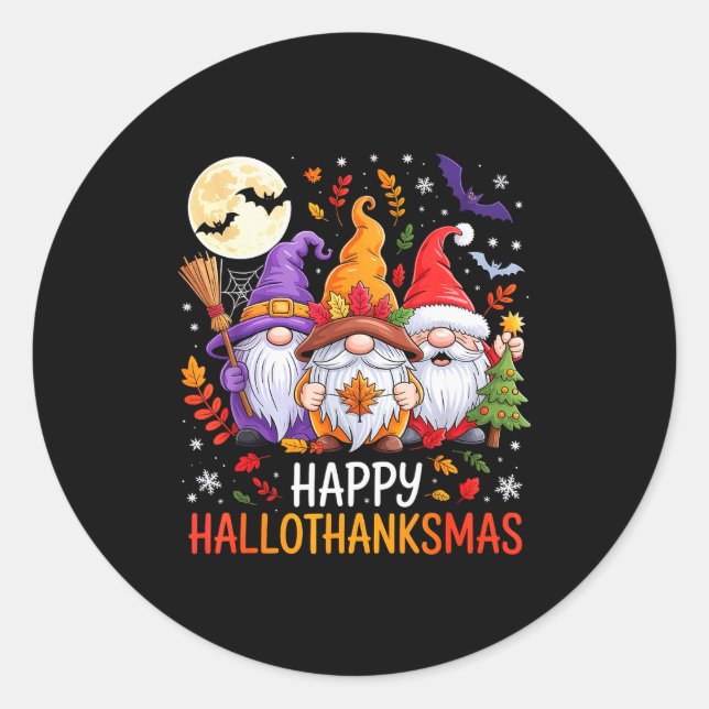 Halloween Thanksgiving Christmas Happy Hallothanks Classic Round Sticker (Front)