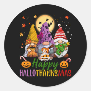 Halloween Thanksgiving Christmas Happy HalloThanks Classic Round Sticker