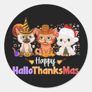 Halloween Thanksgiving Christmas Happy Hallothanks Classic Round Sticker