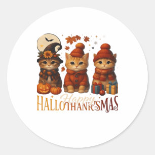 Halloween Thanksgiving Christmas Happy HalloThanks Classic Round Sticker