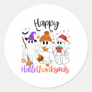 Halloween Thanksgiving Christmas Happy Hallothanks Classic Round Sticker