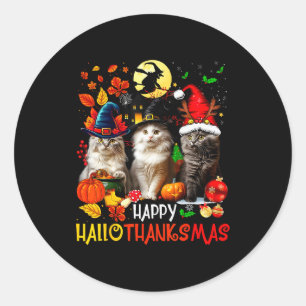 Halloween Thanksgiving Christmas Happy Hallothanks Classic Round Sticker